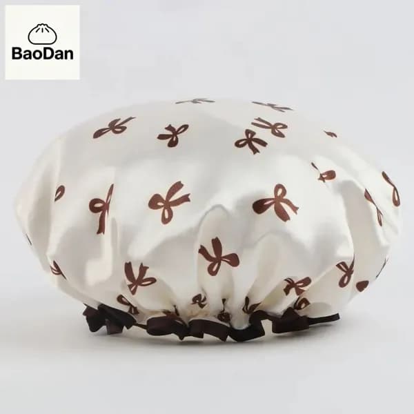 Двухслойная водонепроницаемая шапочка для душа Bow-Shower-Cap-01 с бантом, белая