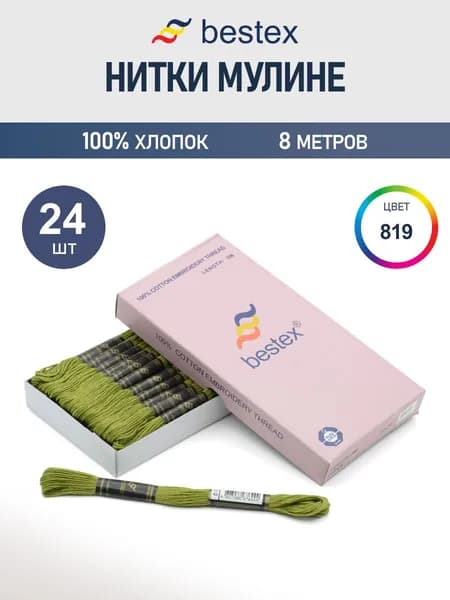 Мулине, 8 м, 24 шт, Bestex, цвет № 819