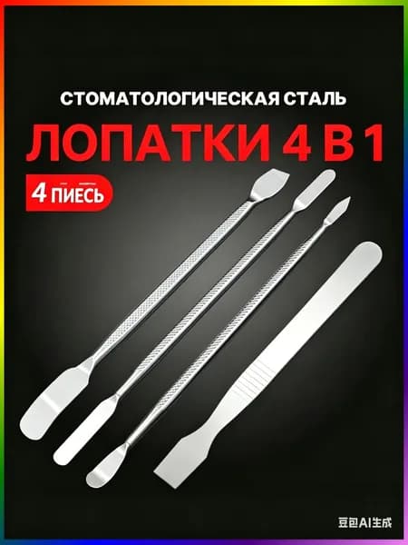 шпатель стоматологический,для цемента, двухсторонний,нержавеющая сталь,4 штук