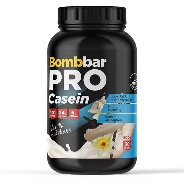 Bombbar Pro Casein Казеиновый протеин без сахара "Ванильный милкшейк", 900г