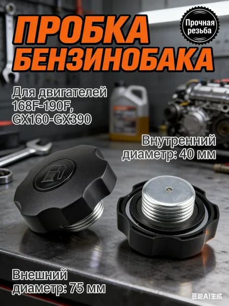 Крышка бензобака с металлической резьбой для двигателя 168F, 170F, GX160, GX200, 1 шт, для мотоблока и генератора