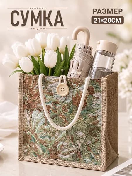 Мини-сумка из хлопка, зелёный художественный принт