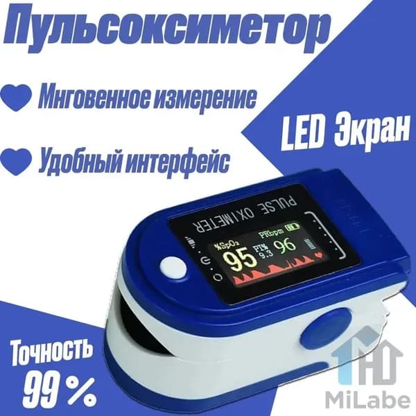 Пульсоксиметр медицинский с LCD дисплеем электронный на палец