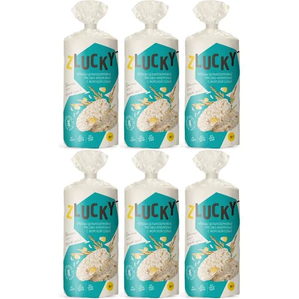 Хлебцы рисово-кукурузные Zlucky с морской солью 90 г, набор: 6 штук