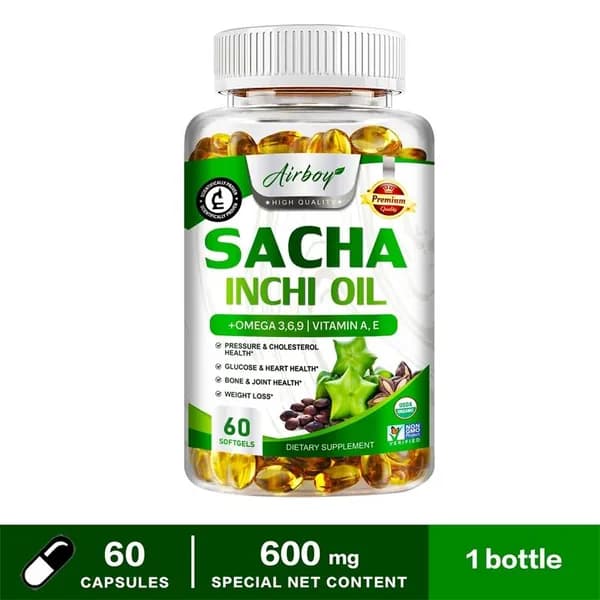 Пищевая добавка Airboy Inca Inchi Oil поддерживает здоровье сердца, мозга, суставов и глаз, регулирует уровень сахара и холестерина в крови и помогает контролировать вес.