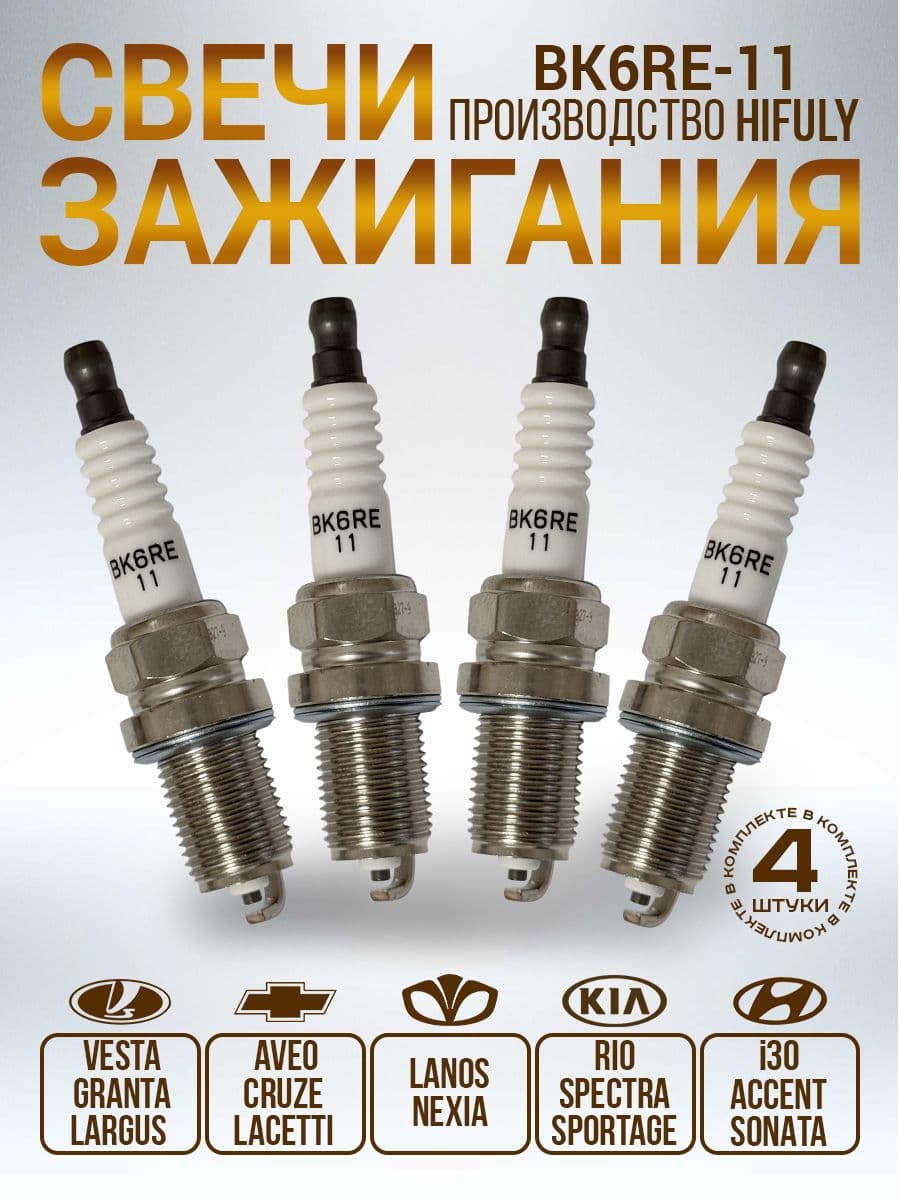 Свечи зажигания, никелевые, LADA, Chevrolet, Daewoo, Kia, Hyundai, Mitsubishi, Suzuki.