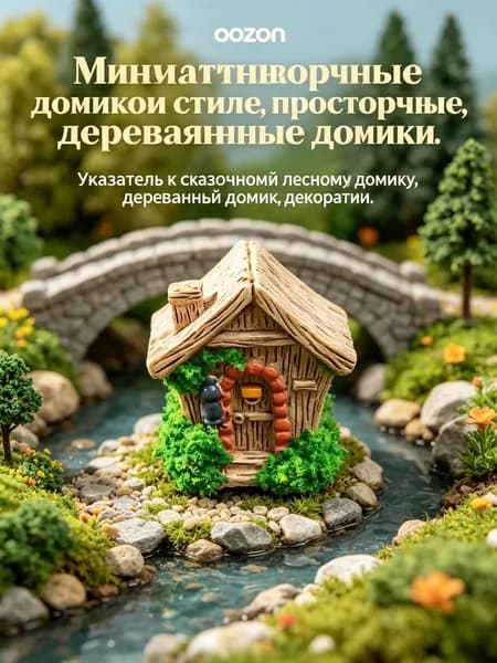 Маленький домик в лесу, сказочный деревенский домик из камня, миниатюрный декор для уюта, фигурка для дома.