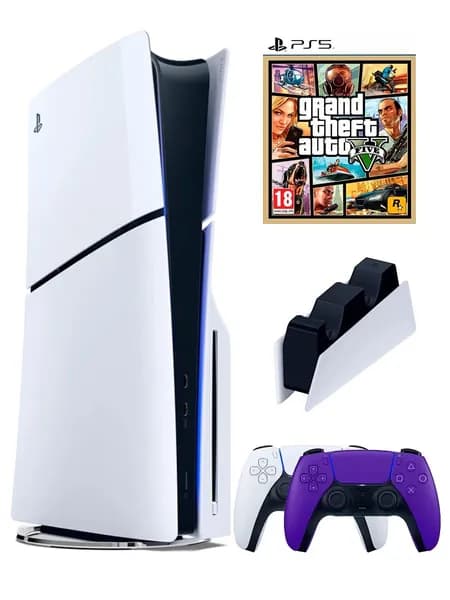 PS5 (ПС5) Игровая приставка Sony PlayStation 5 Slim +2-й геймпад(фиолетовый)+зарядное+игра GTA 5, 1000ГБ