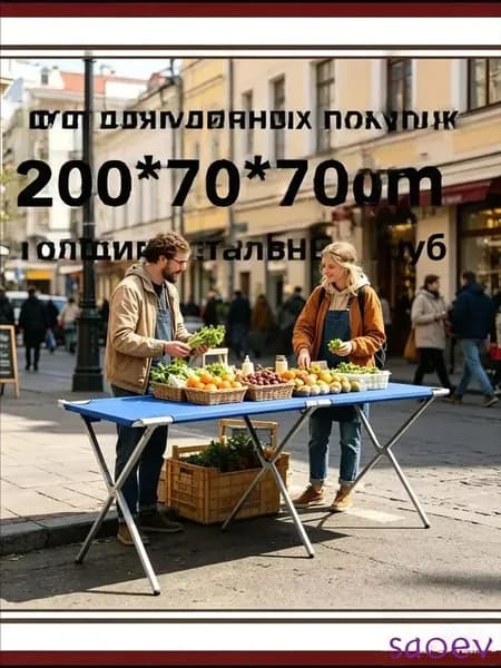 Складной уличный стол 200х70х70 см, утолщенная стальная рама, практичный синий раскладной стол для рынка и пикника
