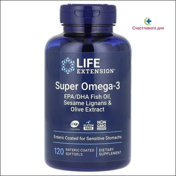Эксклюзивный рыбий жир с ЭПК и ДГК от Life Extension представлен в 120 кишечнорастворимых капсулах Super Omega3
