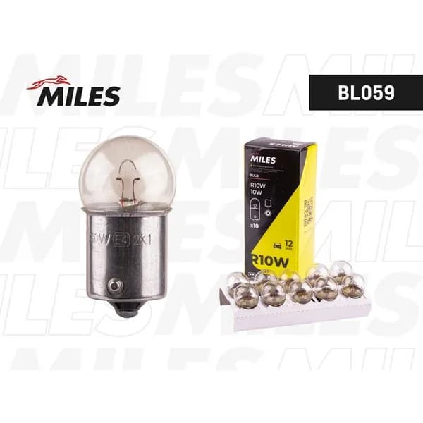 Лампа накаливания сигнальная MILES BL059, R10W, BA15s, 12V, 10W (1 шт.)