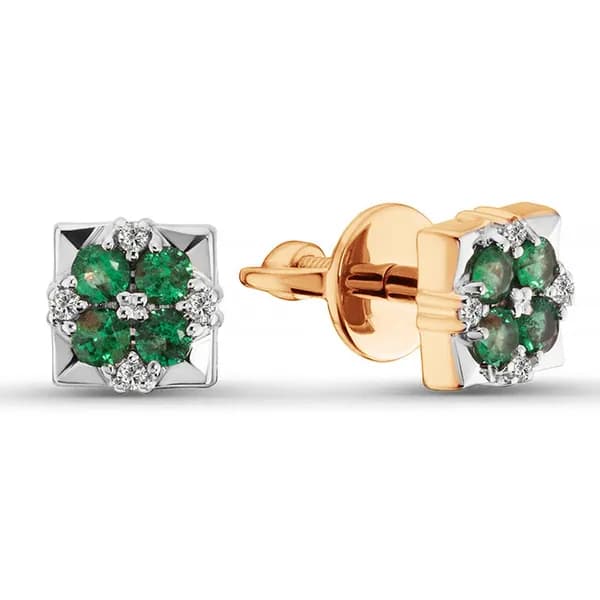 Золотые серьги DIAMANT-ONLINE с бриллиантом и изумрудом 585 пробы