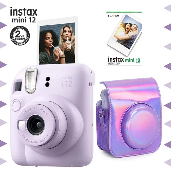 Камера Instax mini 12 10 КАРТРИДЖЕЙ и глянцевый футляр для переноски.