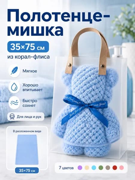 Полотенце для лица, рук, Корал-флис, 35x75 см, светло-синий