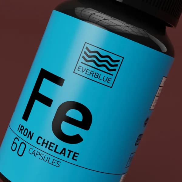 Железо хелат ("Iron chelate") бисглицинат легкоусвояемое железо 40 мг от EVERBLUE (Швейцария)