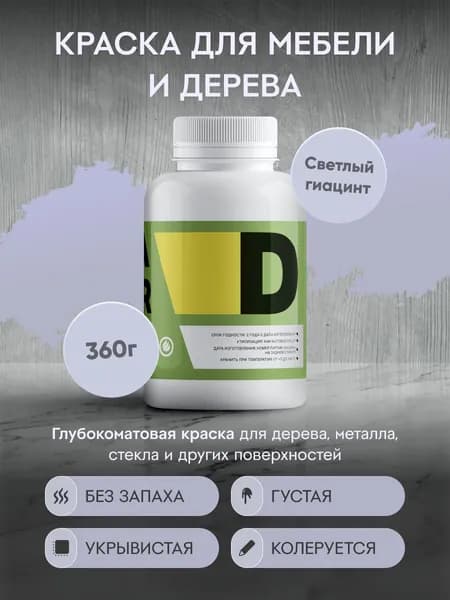 Меловая акриловая краска для мебели DESSA DECOR 360 г, для дерева, кухни, декора, пластика, стекла, цвет серо-голубой / светлый гиацинт