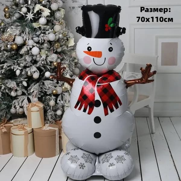 Воздушный шар 3D стоящий Снеговик, 70x110 см, Новый год 2025, рождественское украшение, 1 шт.