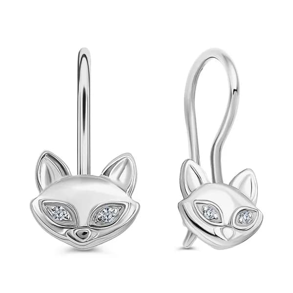 Серьги Кошка детские с фианитами серебро 925 пробы 585GOLD