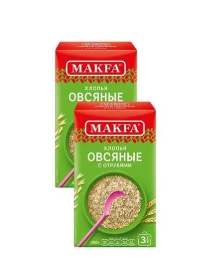 Хлопья МАКFА Овсяные с отрубями, 2шт по 400г
