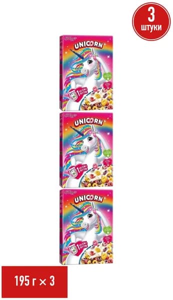 Колечки Kellogg's Unicorn Радужные с фруктовым вкусом 195 г, набор: 3 штуки