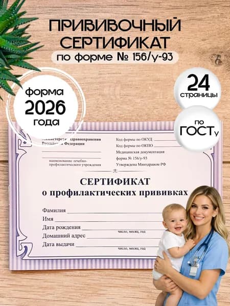 Сертификат о профилактических прививках синий, форма 156/у-93