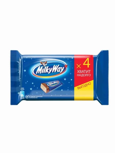 Шоколадные батончики Milky Way, нуга в молочном шоколаде, набор батончиков, 4 шт по 26 г
