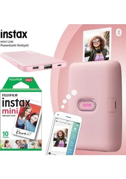Интеллектуальный принтер Fujifilm Instax Mini Link Pink упаковка из 10 мини-пленок и блока питания