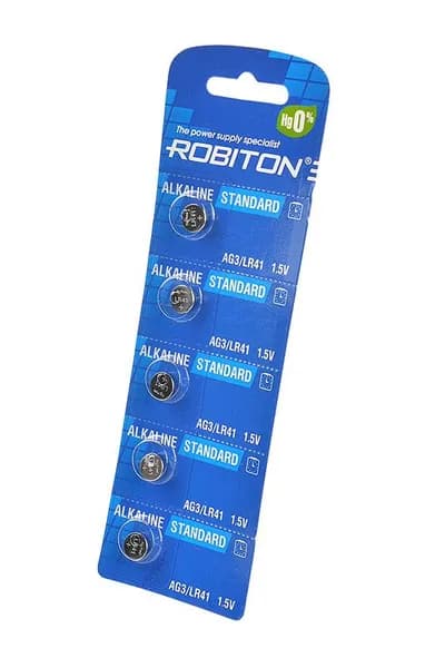 Батарейки часовые LR41, 392, 192 ROBITON STANDARD AG3, 5 штук без ртути