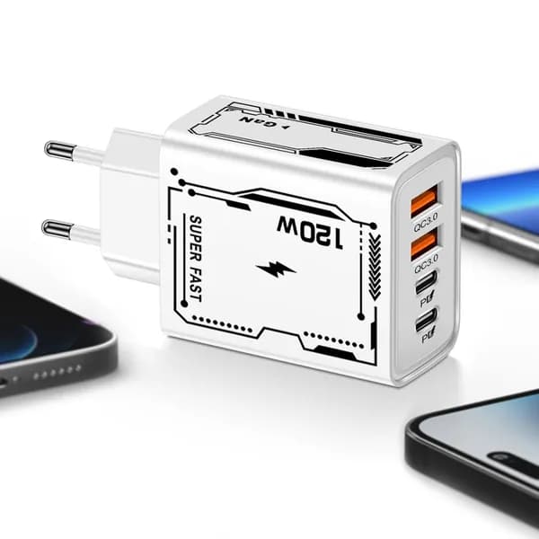 Зарядное устройство для смартфонов с 2 USB и 2 разъёмами Type-C, европейский стандарт, белое