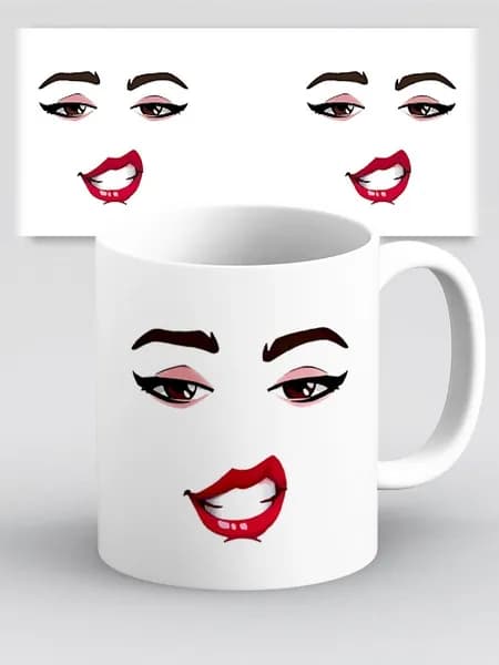 Кружка с приколом мем женское лицо Роблокс Red Lip Roblox