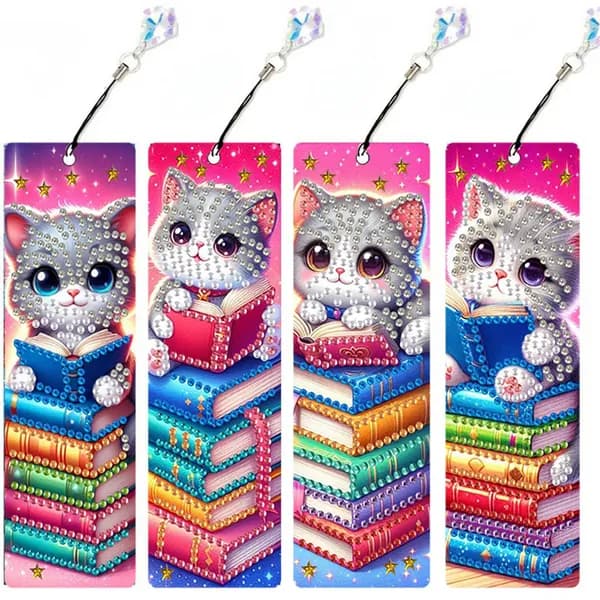 DIY-закладка с кристаллами: кошка и книга