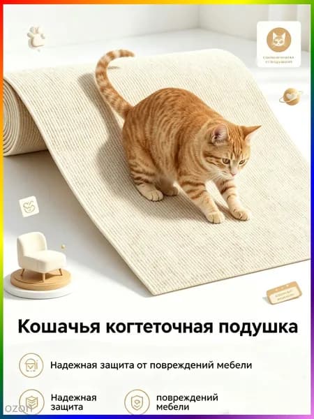 Когтеточка самоклеящаяся для кошки на диван угол пол