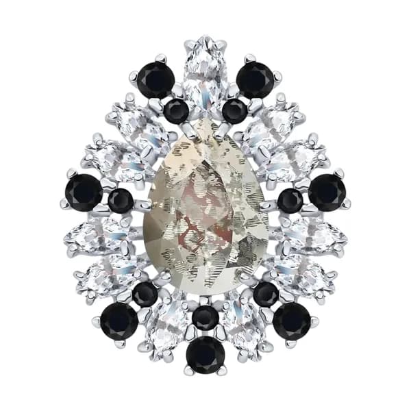 Серебряная брошь DIAMANT-ONLINE с фианитом и ювелирным кристаллом 925 пробы
