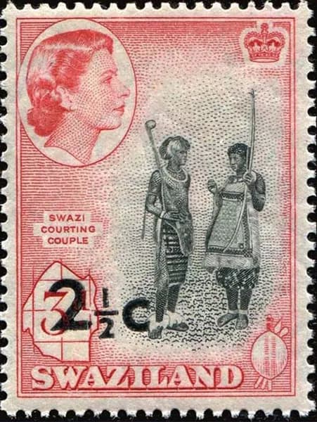 Свазиленд 1961 г. Королева Елизавета II. Надпечатка. Почтовая марка негашеная