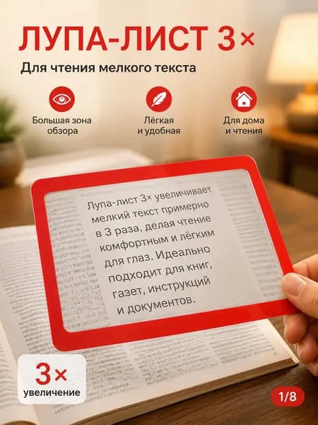 Лупа 3-кратная, диаметр: 100 мм