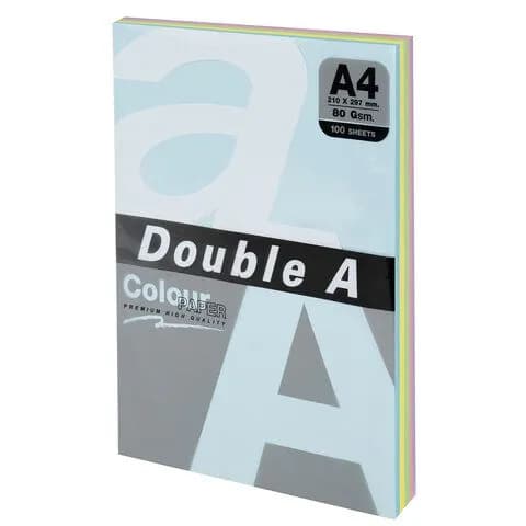 Цветная бумага для принтера А4 DOUBLE, 80 г/м2, 100 л. (5 цветов x 20 листов), микс пастель, 115111-4027