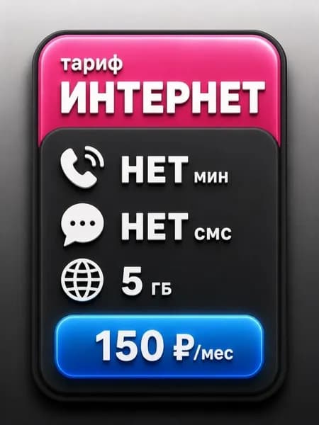 Сим карта Безлимитный интернет - тариф 150 руб мес 5 ГБ по РФ, для мобильных, модемов и роутеров SV1EDVAT150