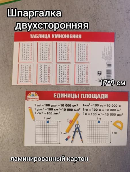 Шпаргалка мини "Единицы площади" 17*9 см