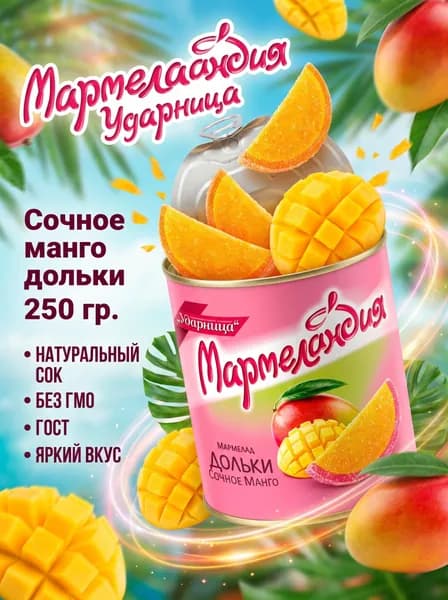 Мармеландия "Ударница" Сочное манго дольки 250 гр.
