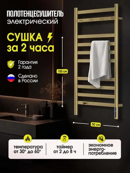 Полотенцесушитель электрический Омега 100х50 с крючками
