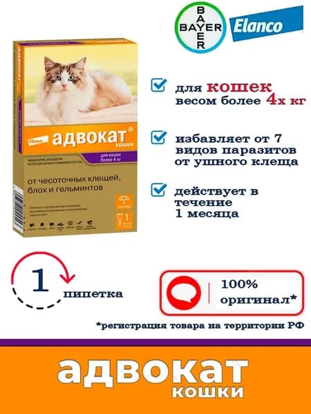 адвокат для кошек капли более 4 кг