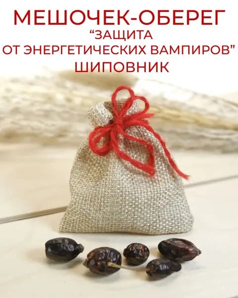 Травяной оберег в мешочке Защита от энергетических вампиров - Шиповник, сушеные плоды - талисман, амулет
