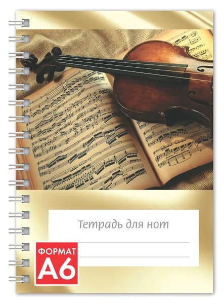 Тетрадь для нот А6, 24 стр., пружина, вертикальная. Скрипка на нотах (ИД Перископ)