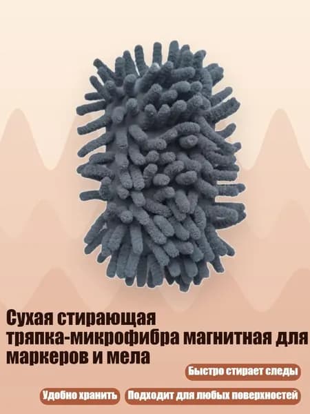 Сухая стирающая тряпка-микрофибра магнитная для маркеров и мела, - Серый