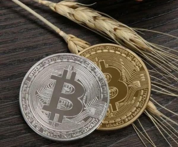 Биткоин сувенирная монета, цвет серебро в пластиковом корпусе