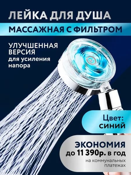 Лейка для душа Ginetarr металлическая из нержавеющей стали душевая насадка водосберегающая разборная с массажным эффектом. Цвет синий