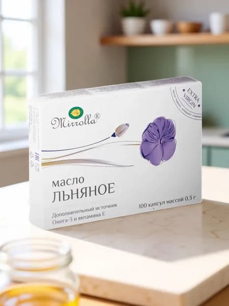 Масло льняное Mirrolla 100 капсул по 3 г.