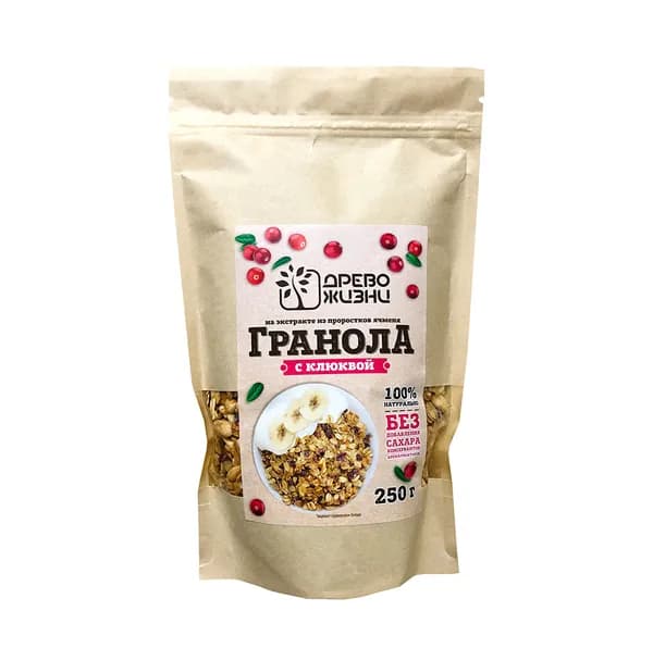 Гранола с клюквой (без сахара), Древо жизни , 250 г, Россия