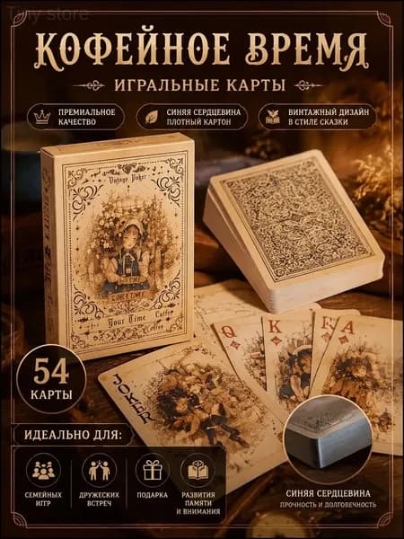 Колода Сказочное Сияние: эстетичные игральные карты с синим слоем и ретро-иллюстрациями