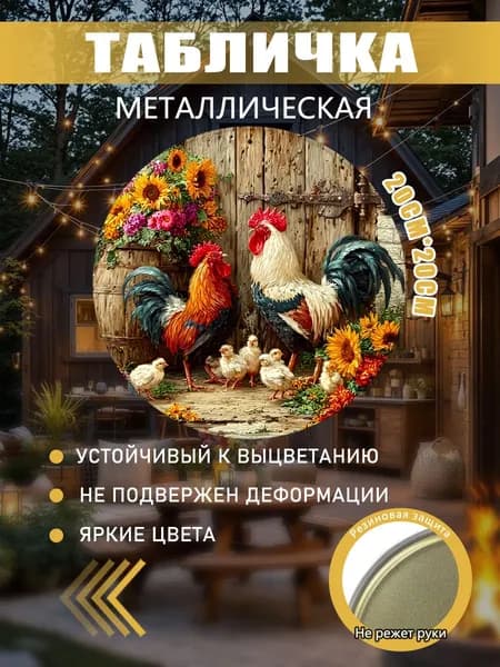 Картина из жести "Петухи с цыплятами"